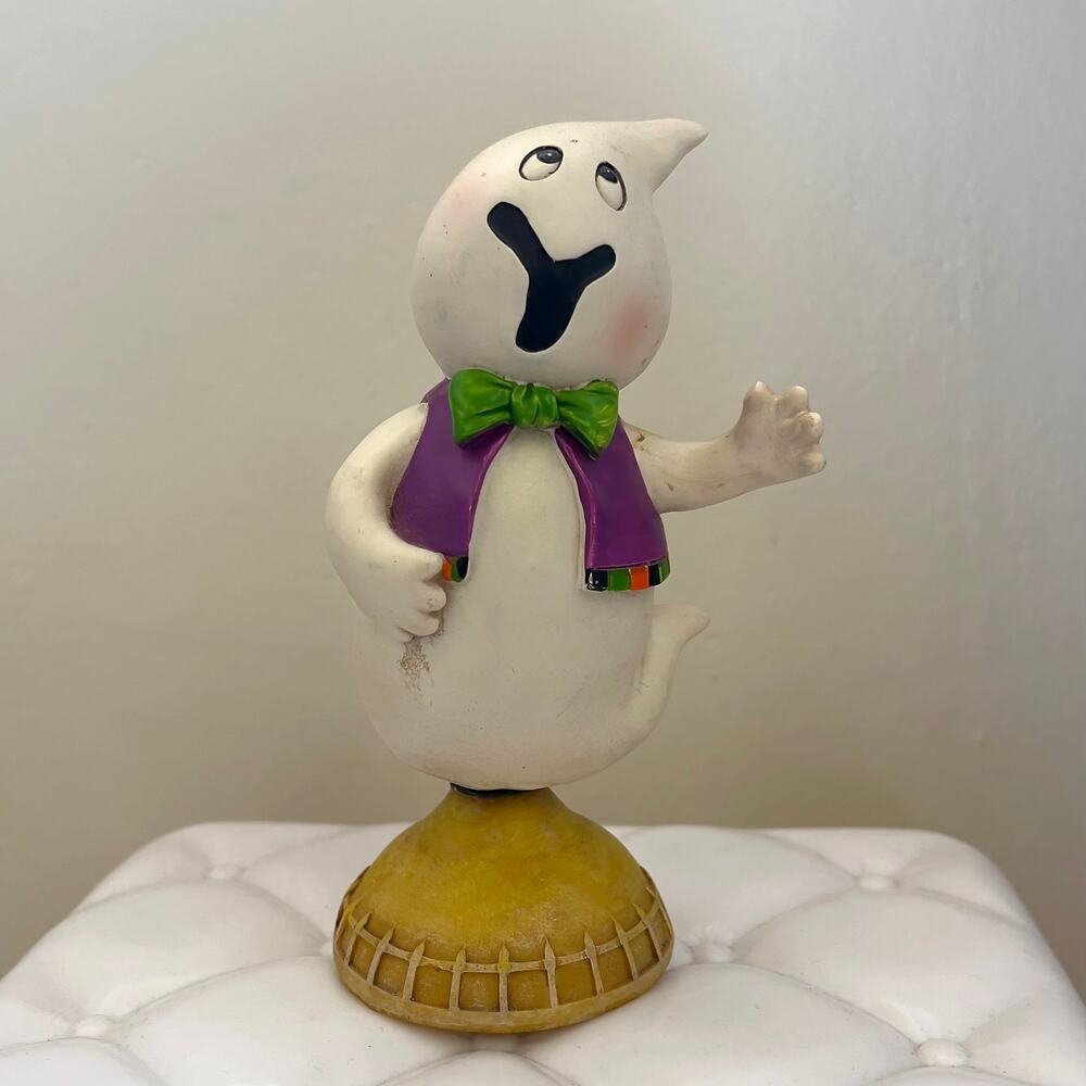 Vintage 1980s Hallmark Halloween Ghost Wobbler Purple Vest Holiday Decor Bobble